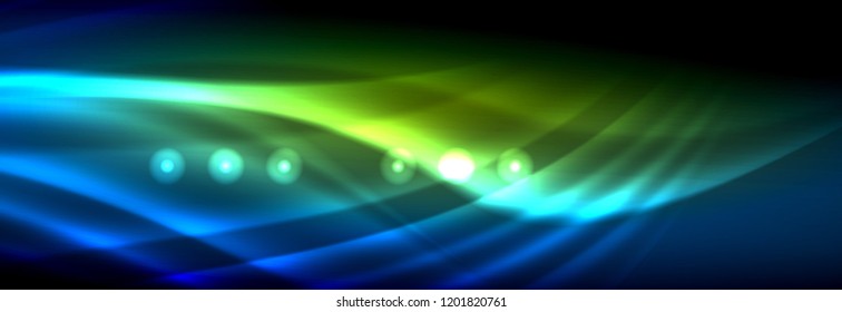 Liquid neon flowing waves, glowing light lines background. Trendy abstract layout template for business or technology presentation, internet poster or web brochure cover, wallpaper. Vector