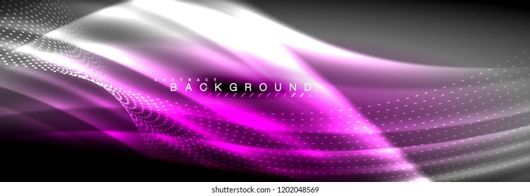 Liquid neon flowing waves, glowing light lines background. Trendy abstract layout template for business or technology presentation, internet poster or web brochure cover, wallpaper. Vector