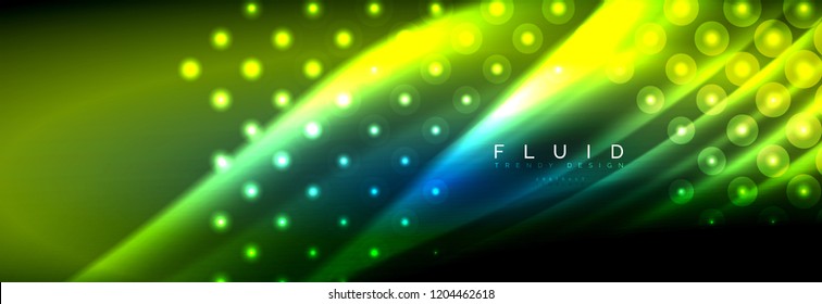 Liquid neon flowing waves, glowing light lines background. Trendy abstract layout template for business or technology presentation, internet poster or web brochure cover, wallpaper. Vector
