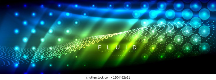 Liquid neon flowing waves, glowing light lines background. Trendy abstract layout template for business or technology presentation, internet poster or web brochure cover, wallpaper. Vector