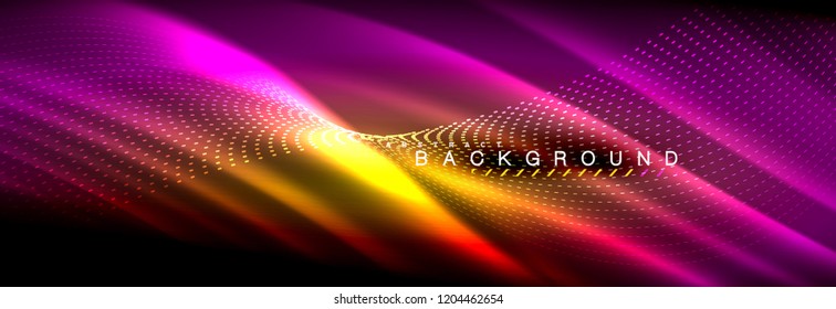 Liquid neon flowing waves, glowing light lines background. Trendy abstract layout template for business or technology presentation, internet poster or web brochure cover, wallpaper. Vector