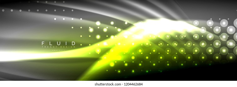 Liquid neon flowing waves, glowing light lines background. Trendy abstract layout template for business or technology presentation, internet poster or web brochure cover, wallpaper. Vector
