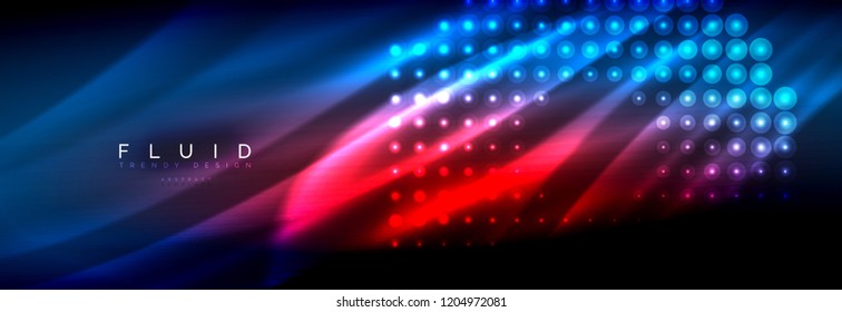 Liquid neon flowing waves, glowing light lines background. Trendy abstract layout template for business or technology presentation, internet poster or web brochure cover, wallpaper. Vector
