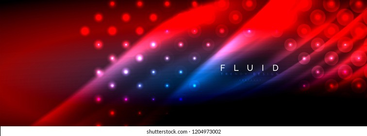 Liquid neon flowing waves, glowing light lines background. Trendy abstract layout template for business or technology presentation, internet poster or web brochure cover, wallpaper. Vector