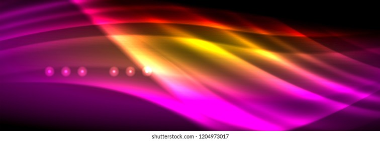 Flüssige neonfließende Wellen, leuchtende helle Linien Hintergrund. Trendy abstrakte Layout-Vorlage für Geschäfts- oder Technologiepräsentationen, Internet-Poster oder Web-Broschüren-Cover, Bildschirmhintergrund. Vektorgrafik