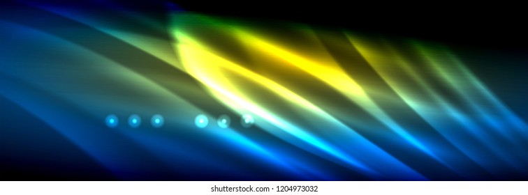 Olas de neón líquido que fluyen, líneas luminosas brillantes de fondo. Plantilla de diseño abstracto a la moda para presentación de negocios o tecnología, portada de póster de internet o de folletos web, fondo de pantalla. Vector