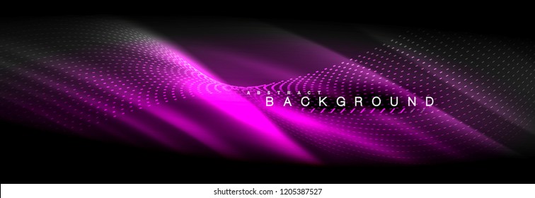 Olas de neón líquido que fluyen, líneas luminosas brillantes de fondo. Plantilla de diseño abstracto a la moda para presentación de negocios o tecnología, portada de póster de internet o de folletos web, fondo de pantalla. Vector