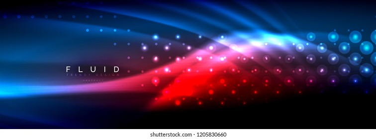Liquid neon flowing waves, glowing light lines background. Trendy abstract layout template for business or technology presentation, internet poster or web brochure cover, wallpaper. Vector