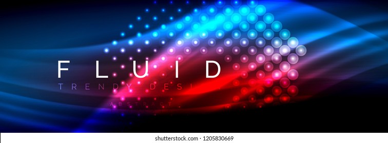 Liquid neon flowing waves, glowing light lines background. Trendy abstract layout template for business or technology presentation, internet poster or web brochure cover, wallpaper. Vector