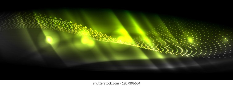 Olas de neón líquido que fluyen, líneas luminosas brillantes de fondo. Plantilla de diseño abstracto a la moda para presentación de negocios o tecnología, portada de póster de internet o de folletos web, fondo de pantalla. Vector