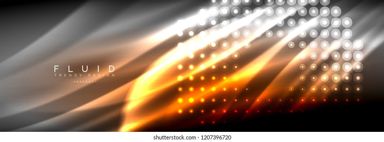 Liquid neon flowing waves, glowing light lines background. Trendy abstract layout template for business or technology presentation, internet poster or web brochure cover, wallpaper. Vector