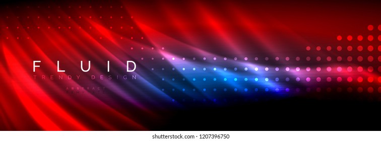 Flüssige neonfließende Wellen, leuchtende helle Linien Hintergrund. Trendy abstrakte Layout-Vorlage für Geschäfts- oder Technologiepräsentationen, Internet-Poster oder Web-Broschüren-Cover, Bildschirmhintergrund. Vektorgrafik