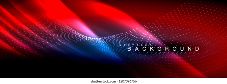 Liquid neon flowing waves, glowing light lines background. Trendy abstract layout template for business or technology presentation, internet poster or web brochure cover, wallpaper. Vector