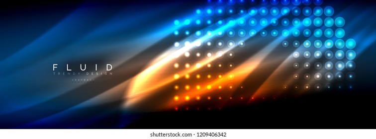 Liquid neon flowing waves, glowing light lines background. Trendy abstract layout template for business or technology presentation, internet poster or web brochure cover, wallpaper. Vector