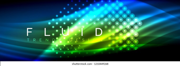 Olas de neón líquido que fluyen, líneas luminosas brillantes de fondo. Plantilla de diseño abstracto a la moda para presentación de negocios o tecnología, portada de póster de internet o de folletos web, fondo de pantalla. Vector