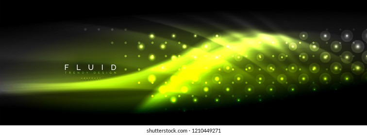 Olas de neón líquido que fluyen, líneas luminosas brillantes de fondo. Plantilla de diseño abstracto a la moda para presentación de negocios o tecnología, portada de póster de internet o de folletos web, fondo de pantalla. Vector