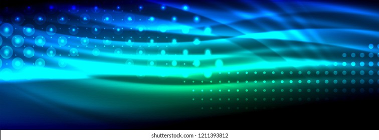 Liquid neon flowing waves, glowing light lines background. Trendy abstract layout template for business or technology presentation, internet poster or web brochure cover, wallpaper. Vector