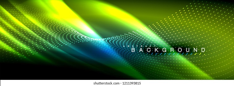 Liquid neon flowing waves, glowing light lines background. Trendy abstract layout template for business or technology presentation, internet poster or web brochure cover, wallpaper. Vector