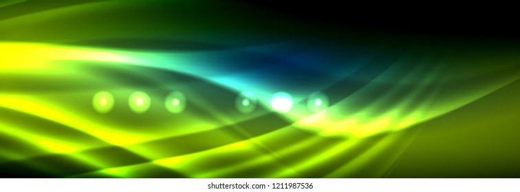 Olas de neón líquido que fluyen, líneas luminosas brillantes de fondo. Plantilla de diseño abstracto a la moda para presentación de negocios o tecnología, portada de póster de internet o de folletos web, fondo de pantalla. Vector