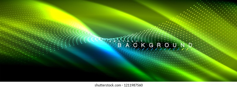 Liquid neon flowing waves, glowing light lines background. Trendy abstract layout template for business or technology presentation, internet poster or web brochure cover, wallpaper. Vector