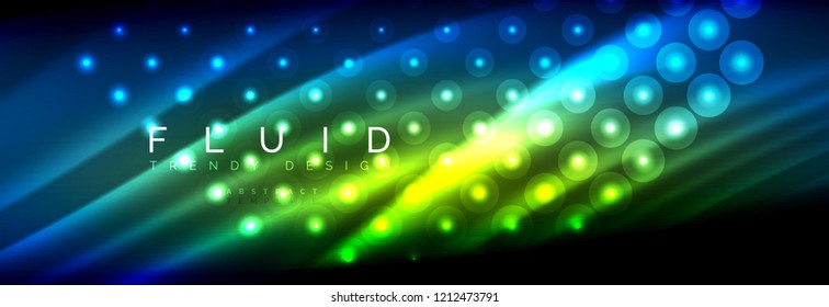 Flüssige neonfließende Wellen, leuchtende helle Linien Hintergrund. Trendy abstrakte Layout-Vorlage für Geschäfts- oder Technologiepräsentationen, Internet-Poster oder Web-Broschüren-Cover, Bildschirmhintergrund. Vektorgrafik