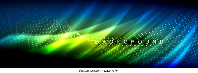 Olas de neón líquido que fluyen, líneas luminosas brillantes de fondo. Plantilla de diseño abstracto a la moda para presentación de negocios o tecnología, portada de póster de internet o de folletos web, fondo de pantalla. Vector