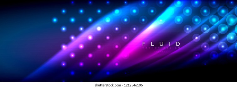 Liquid neon flowing waves, glowing light lines background. Trendy abstract layout template for business or technology presentation, internet poster or web brochure cover, wallpaper. Vector