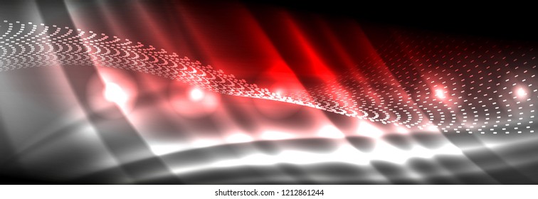 Olas de neón líquido que fluyen, líneas luminosas brillantes de fondo. Plantilla de diseño abstracto a la moda para presentación de negocios o tecnología, portada de póster de internet o de folletos web, fondo de pantalla. Vector