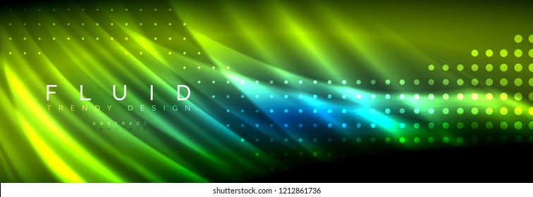 Liquid neon flowing waves, glowing light lines background. Trendy abstract layout template for business or technology presentation, internet poster or web brochure cover, wallpaper. Vector