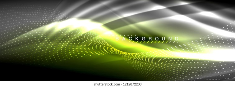 Liquid neon flowing waves, glowing light lines background. Trendy abstract layout template for business or technology presentation, internet poster or web brochure cover, wallpaper. Vector