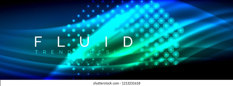 Liquid neon flowing waves, glowing light lines background. Trendy abstract layout template for business or technology presentation, internet poster or web brochure cover, wallpaper. Vector