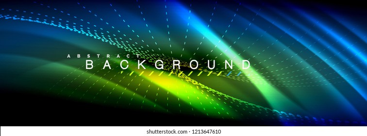Liquid neon flowing waves, glowing light lines background. Trendy abstract layout template for business or technology presentation, internet poster or web brochure cover, wallpaper. Vector