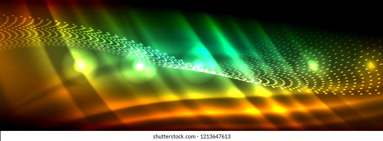 Liquid neon flowing waves, glowing light lines background. Trendy abstract layout template for business or technology presentation, internet poster or web brochure cover, wallpaper. Vector