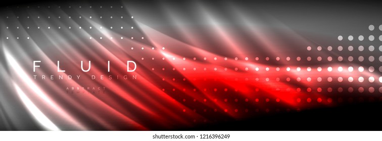 Olas de neón líquido que fluyen, líneas luminosas brillantes de fondo. Plantilla de diseño abstracto a la moda para presentación de negocios o tecnología, portada de póster de internet o de folletos web, fondo de pantalla. Vector