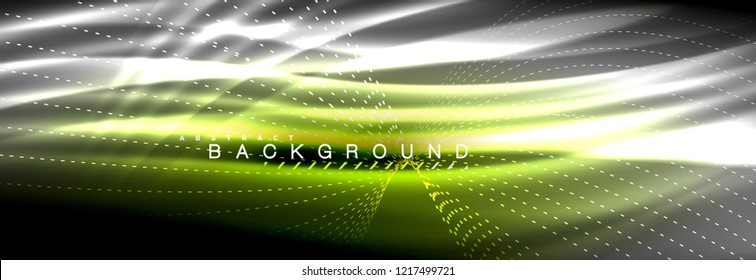 Liquid neon flowing waves, glowing light lines background. Trendy abstract layout template for business or technology presentation, internet poster or web brochure cover, wallpaper. Vector