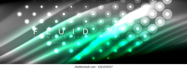 Olas de neón líquido que fluyen, líneas luminosas brillantes de fondo. Plantilla de diseño abstracto a la moda para presentación de negocios o tecnología, portada de póster de internet o de folletos web, fondo de pantalla. Vector