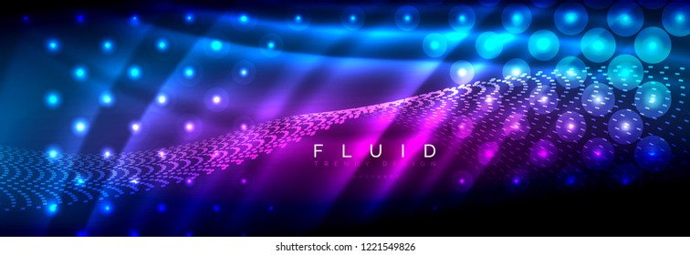Liquid neon flowing waves, glowing light lines background. Trendy abstract layout template for business or technology presentation, internet poster or web brochure cover, wallpaper. Vector