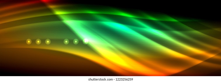 Olas de neón líquido que fluyen, líneas luminosas brillantes de fondo. Plantilla de diseño abstracto a la moda para presentación de negocios o tecnología, portada de póster de internet o de folletos web, fondo de pantalla. Vector