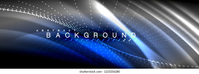 Liquid neon flowing waves, glowing light lines background. Trendy abstract layout template for business or technology presentation, internet poster or web brochure cover, wallpaper. Vector