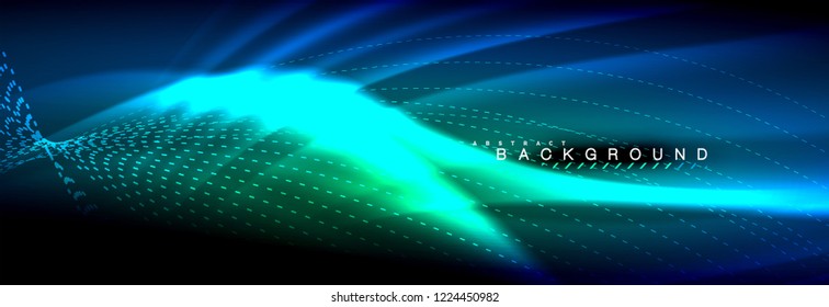 Liquid neon flowing waves, glowing light lines background. Trendy abstract layout template for business or technology presentation, internet poster or web brochure cover, wallpaper. Vector