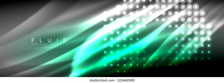 Liquid neon flowing waves, glowing light lines background. Trendy abstract layout template for business or technology presentation, internet poster or web brochure cover, wallpaper. Vector