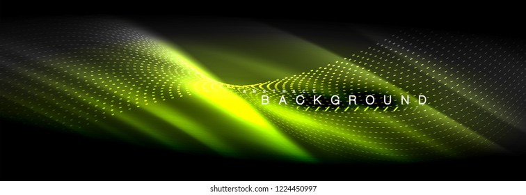 Liquid neon flowing waves, glowing light lines background. Trendy abstract layout template for business or technology presentation, internet poster or web brochure cover, wallpaper. Vector