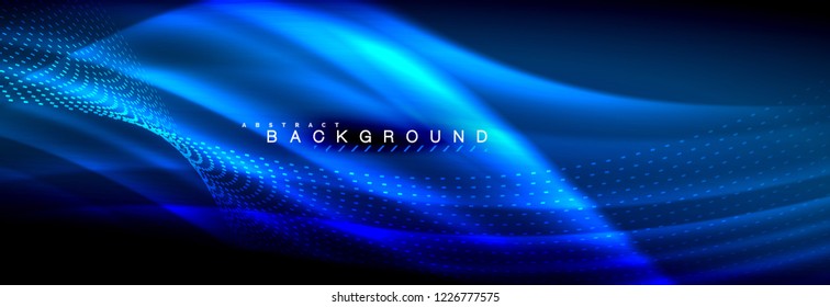 Liquid neon flowing waves, glowing light lines background. Trendy abstract layout template for business or technology presentation, internet poster or web brochure cover, wallpaper. Vector