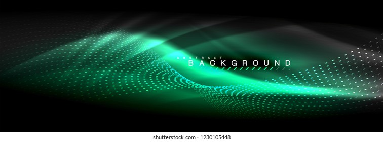 Liquid neon flowing waves, glowing light lines background. Trendy abstract layout template for business or technology presentation, internet poster or web brochure cover, wallpaper. Vector