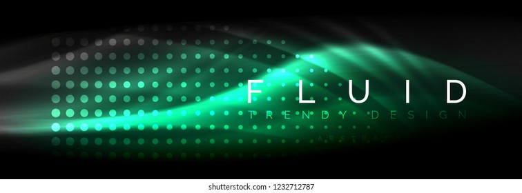 Olas de neón líquido que fluyen, líneas luminosas brillantes de fondo. Plantilla de diseño abstracto a la moda para presentación de negocios o tecnología, portada de póster de internet o de folletos web, fondo de pantalla. Vector