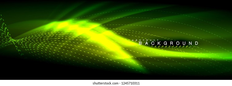 Liquid neon flowing waves, glowing light lines background. Trendy abstract layout template for business or technology presentation, internet poster or web brochure cover, wallpaper. Vector