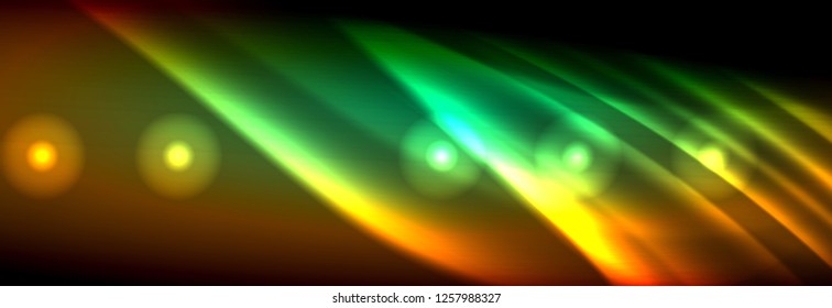 Olas de neón líquido que fluyen, líneas luminosas brillantes de fondo. Plantilla de diseño abstracto a la moda para presentación de negocios o tecnología, portada de póster de internet o de folletos web, fondo de pantalla. Vector