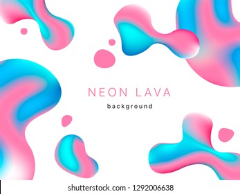 Liquid neon lava lamp vector geometric background for banner or UI design.  Isolated vivid gradient mesh bubbles on white. Fluid colorful abstract shapes in mask EPS 10