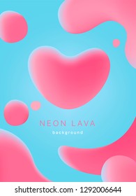 Liquid Neon Lava Lamp Vector Geometric Background For Banner, Card Or UI Design On Valentines Day.  Gradient Mesh Bubble In The Shape Of A Pink Heart. Fluid Colorful Abstract Shapes In Mask EPS 10 