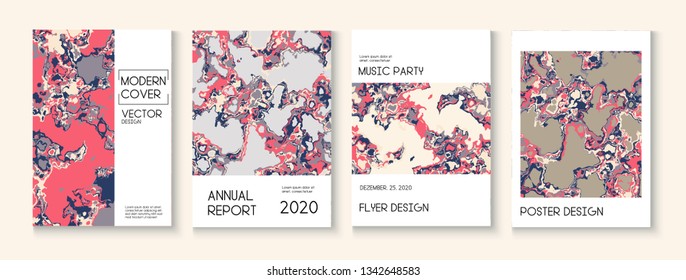 Liquid Oil Paint Minimal Vector Cover Layout. Retro Earth Day Ecology Poster. Ad Annual Report, Trendy Magazine Template. Pink Rose Japanese Cosmetics Design. Cool Liquid Paint Minimal Cover